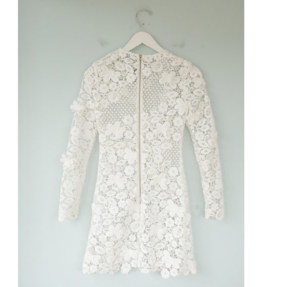 Self Portrait Long Sleeve Off White Lace 3D Mini Dress - Picture 8 of 9